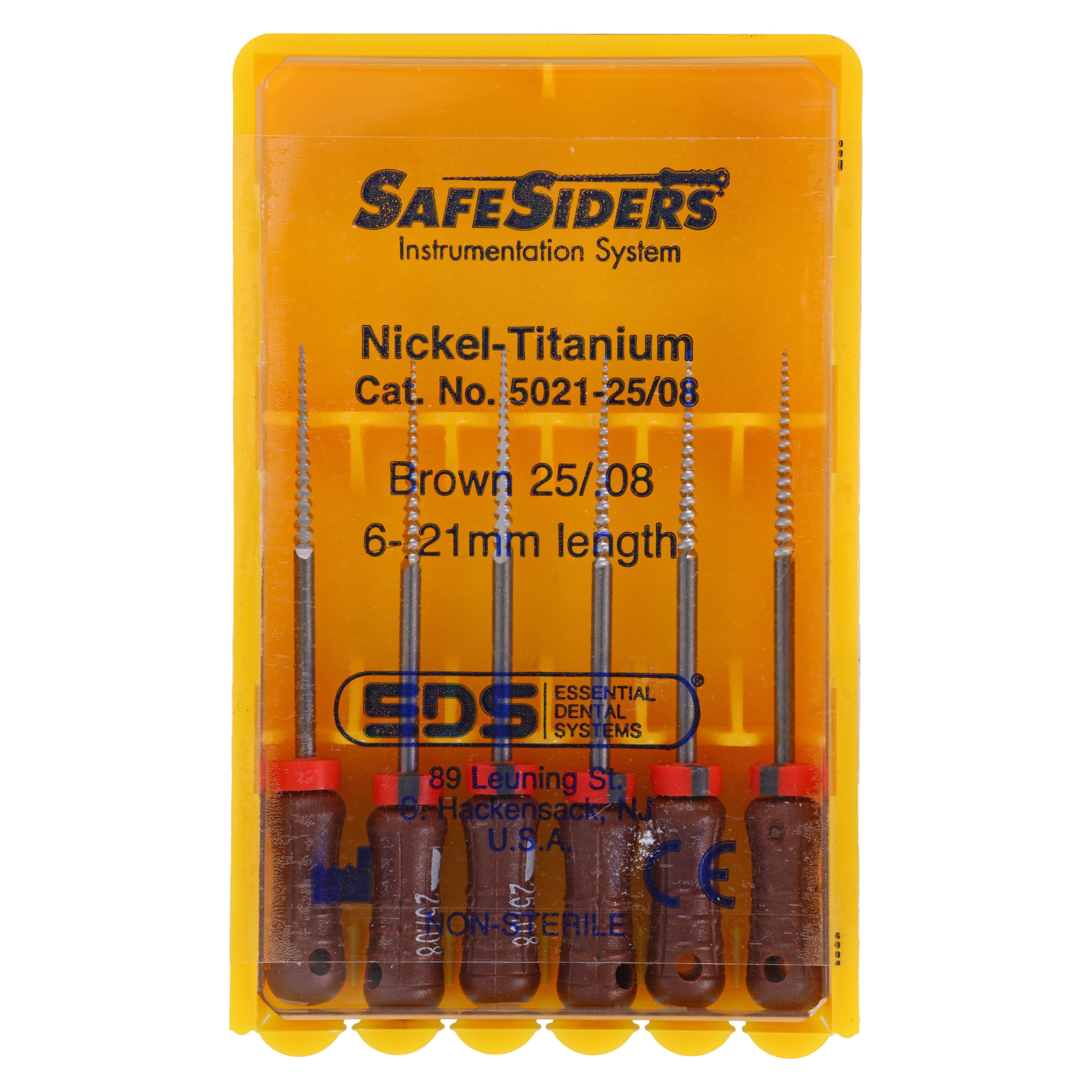SafeSiders NiTi Endodontic Hand Reamers, 21 mm, #25/.08 Taper, Brown, 6/Pkg, 5021-25/.08