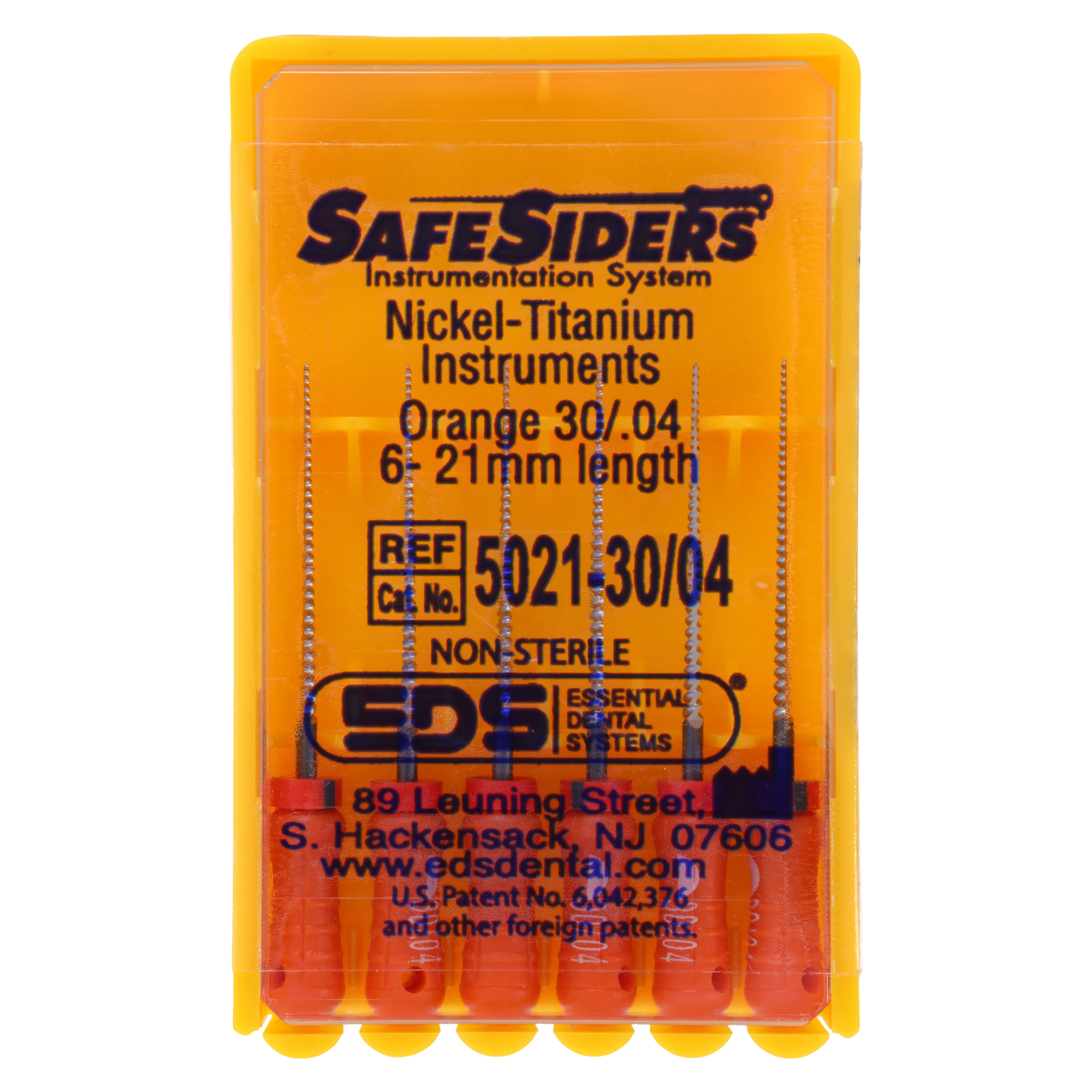 SafeSiders NiTi Endodontic Hand Reamers, 21 mm, #30/.04 Taper, Orange, 6/Pkg, 5021-30/04