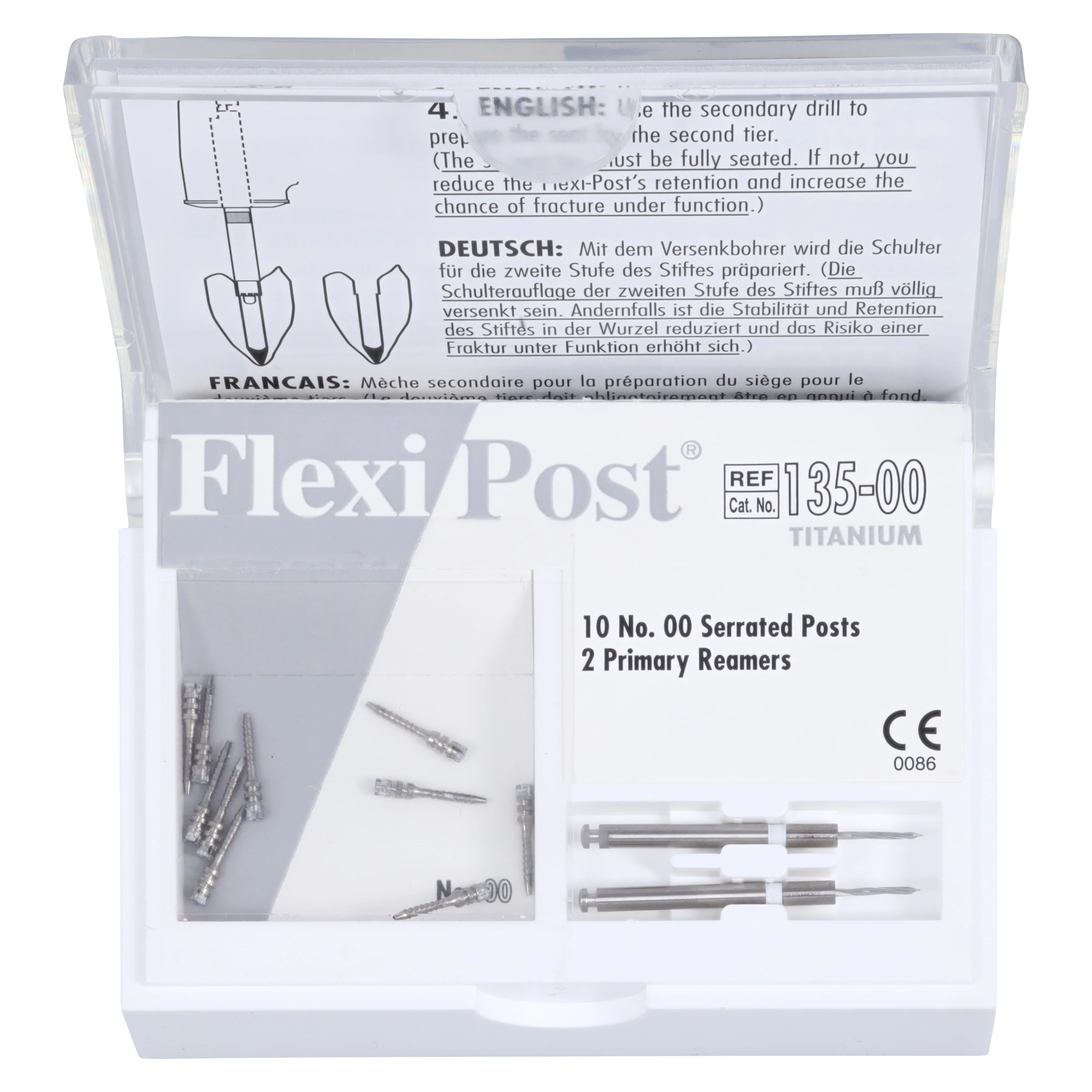 Flexi-Post Titanium Prefabricated Split Shank Post Refill Kit, Size 00, White, 10/Pkg, 135-00