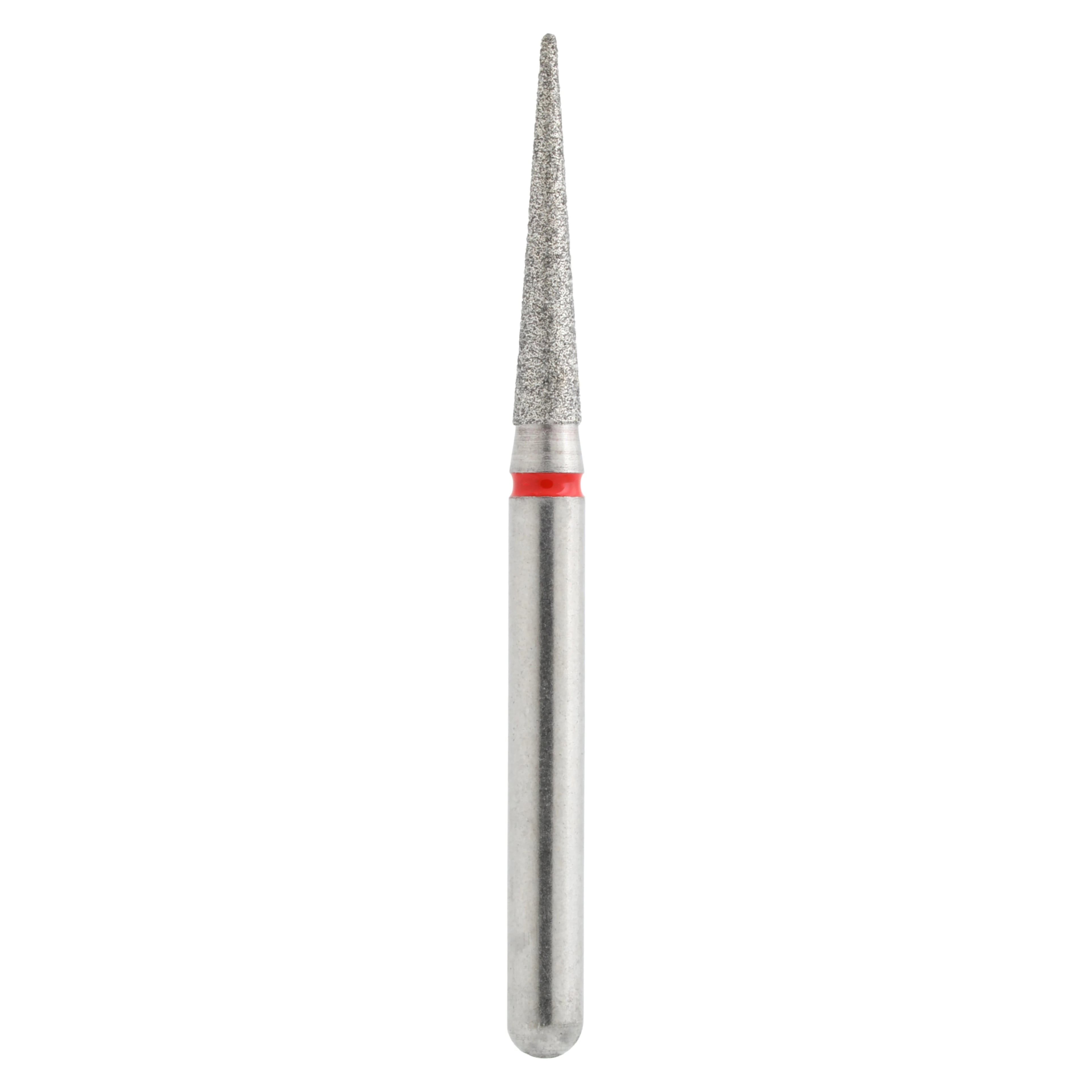 Alpen X1 Diamond Single-Use Burs, FG, #858-014F, Cone Pointed End, Fine, Red, 1.4 mm, 25/Pk, X858F014