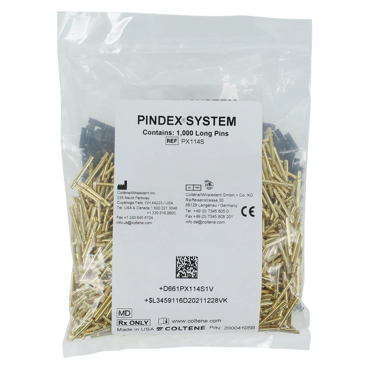 Pindex Laser System Long Pins with Split Sleeves, 20 mm, 1000/Pkg, PX114S