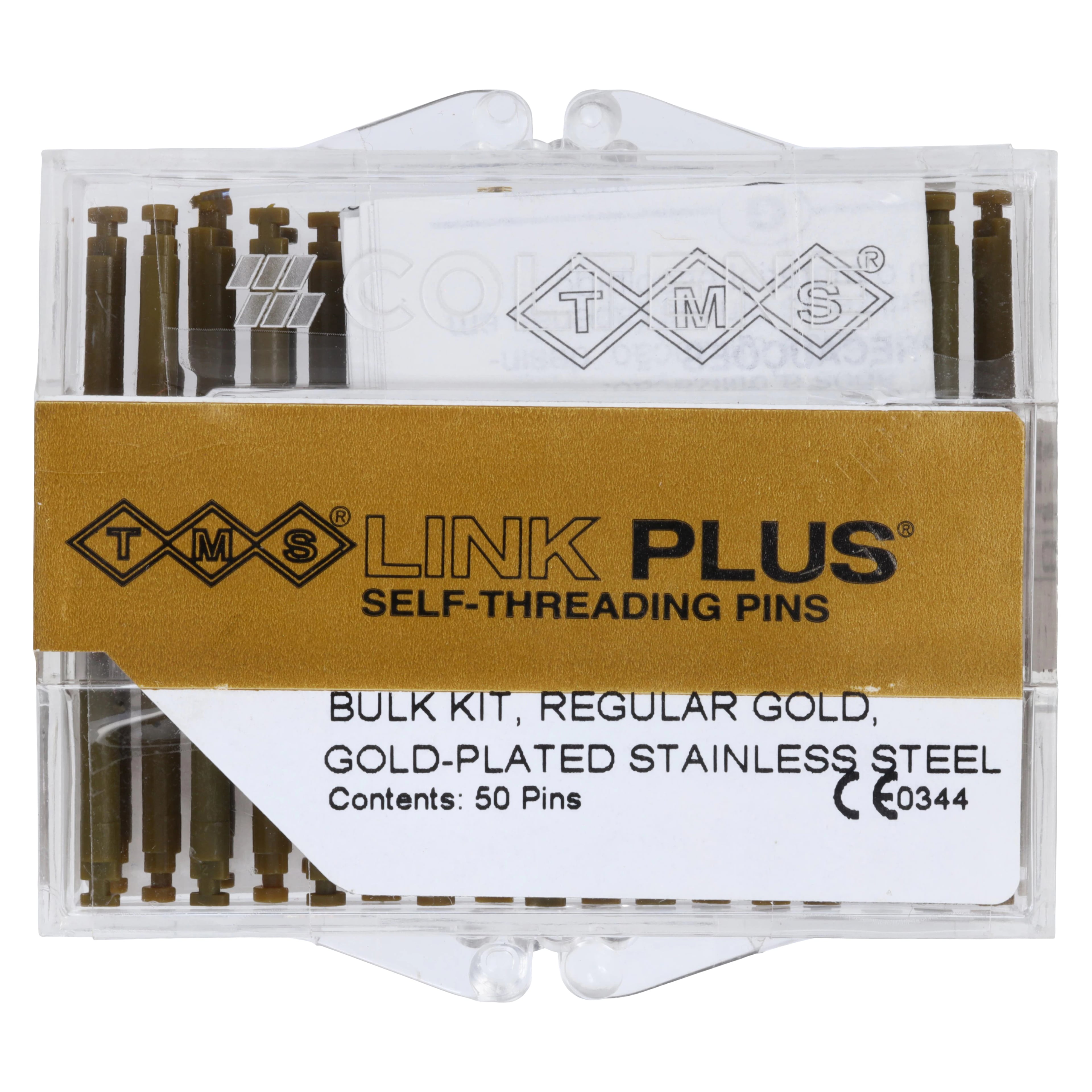TMS Link Plus Self-Threading Pins, Regular Single Shear, Gold-Plated Stainless Steel, 0.027" (0.675 mm), Bulk Kit of 50, L742