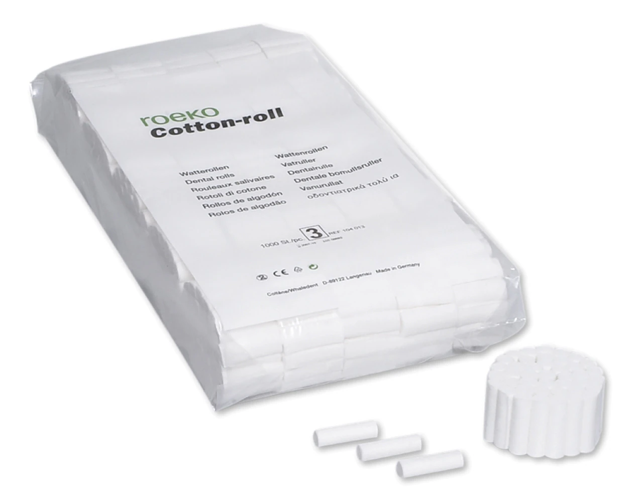 Coltene Roeko Cotton Rolls, Size #3, 1-1/2" x 1/2", Highly Absorbent, Soft & Smooth, Non-Sterile, Unstarched, 1000/Bag