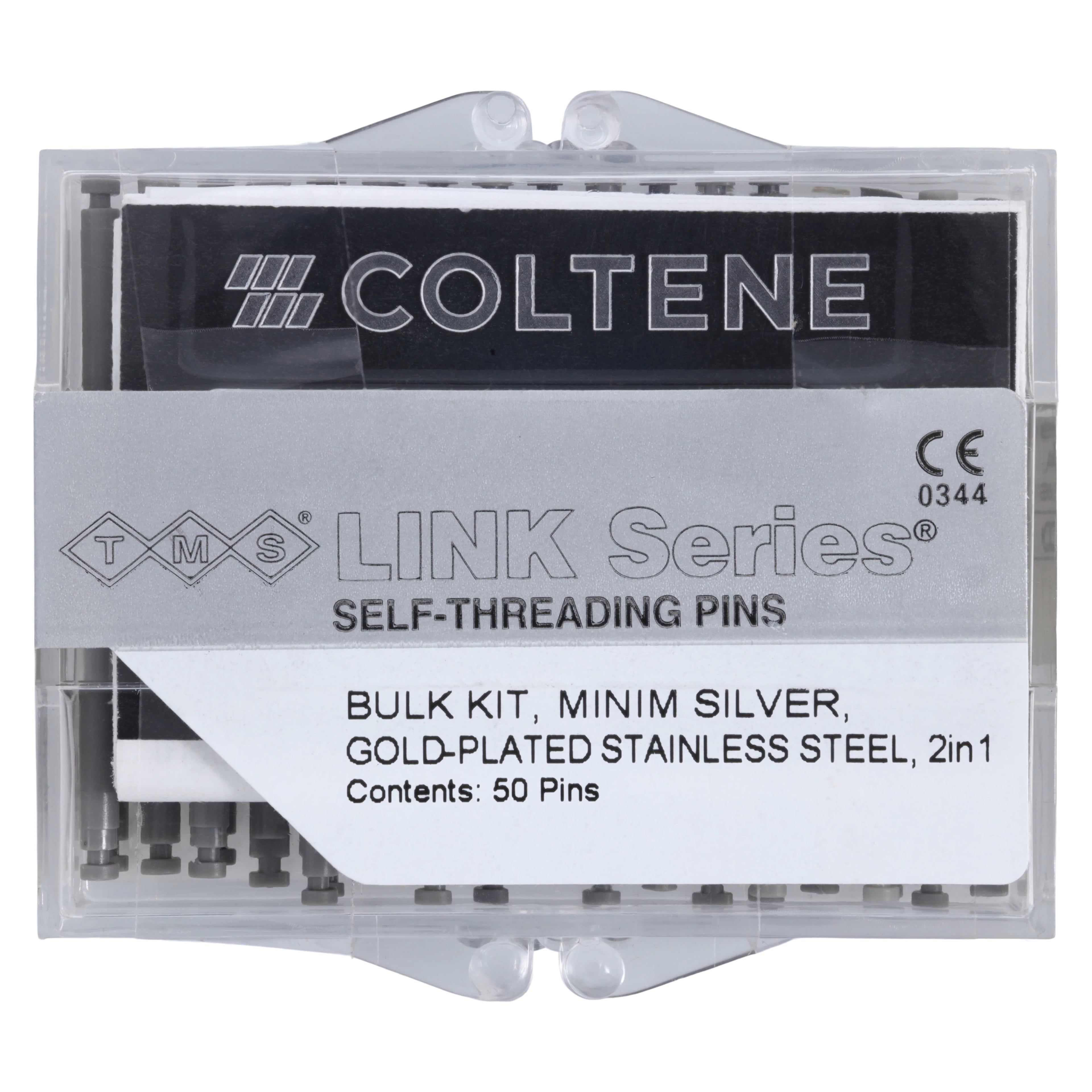 TMS Link Series Minim Silver Self-Threading Retention Pins, Gold-Plated Stainless Steel, Double Shear, 0.021"/0.525 mm, Bulk Kit, 50/Pk, L-532
