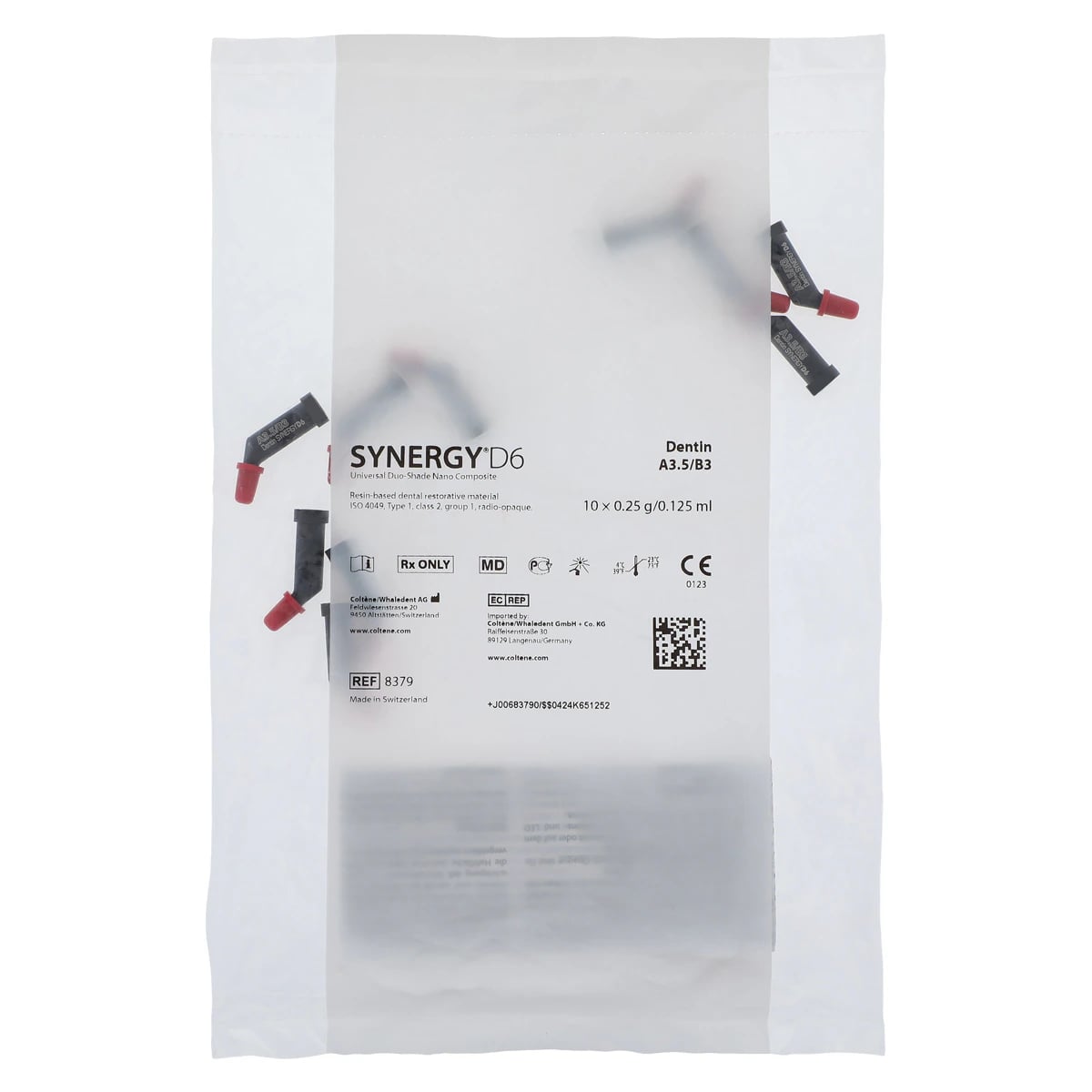 Synergy D6 Universal Nano-Hybrid Composite, Dentin A3.5/B3, 0.25 g Tips Refill, 10/Pkg, 8379