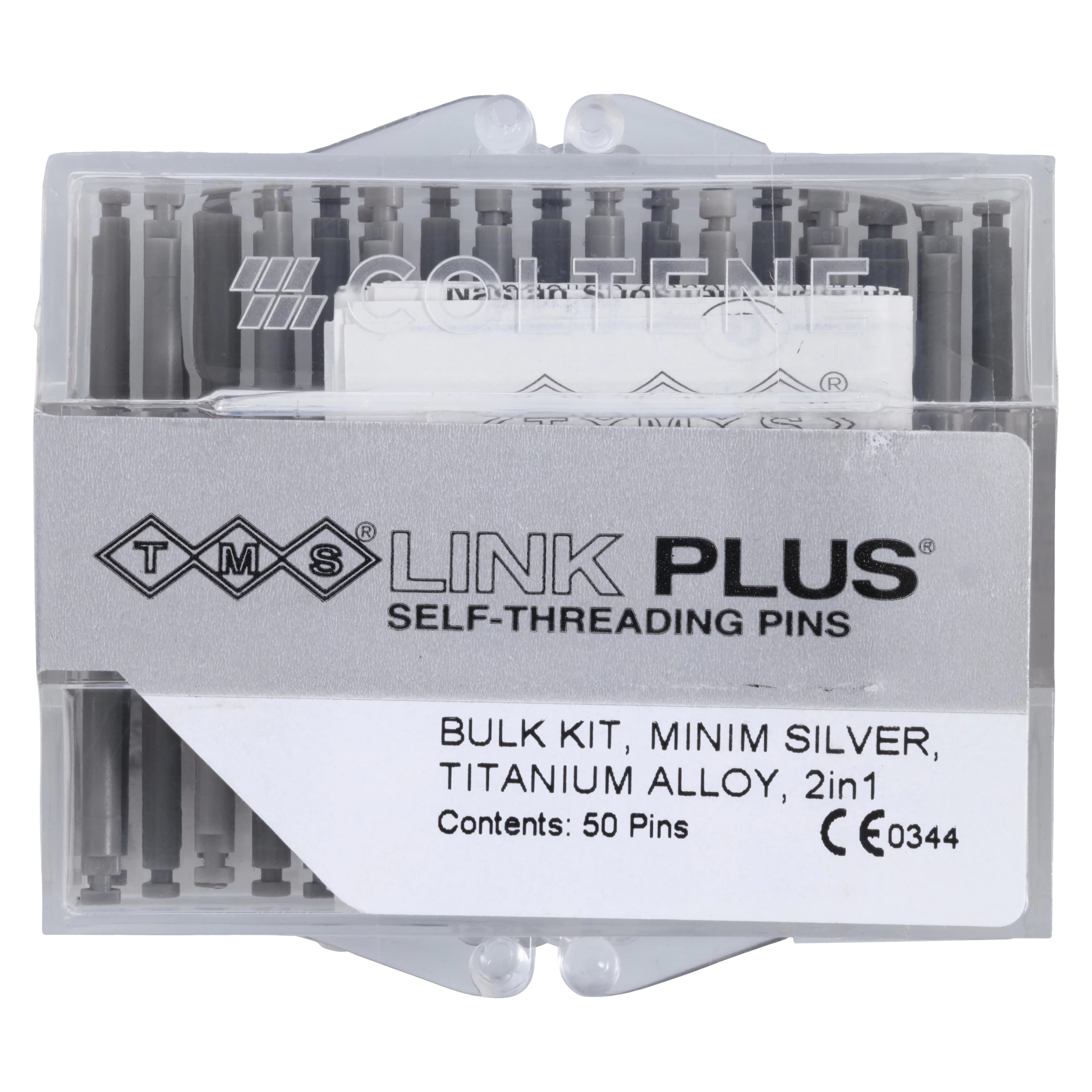 TMS Link Plus Titanium Alloy Self-Threading Parapulpal Pins, Minim, Double Shear, 0.021", Silver, 2-in-1 Bulk Kit, 50/Pk, L842