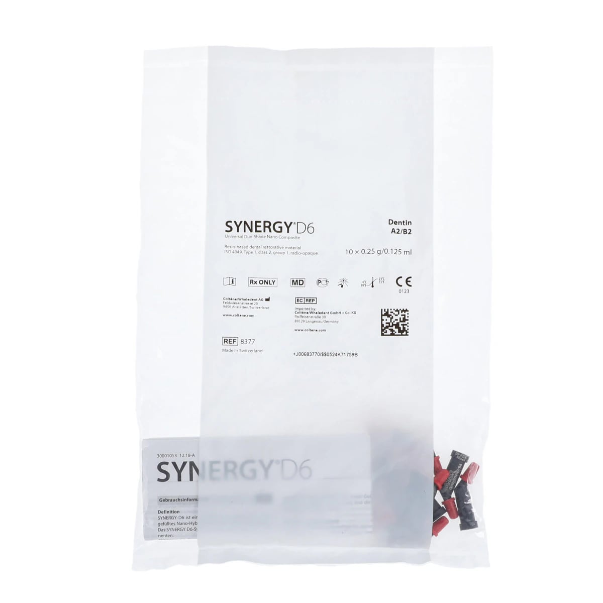 Synergy D6 Universal Nano-Hybrid Composite, Dentin A2/B2, 0.25 g Tips, Refill Pack of 10, 8377