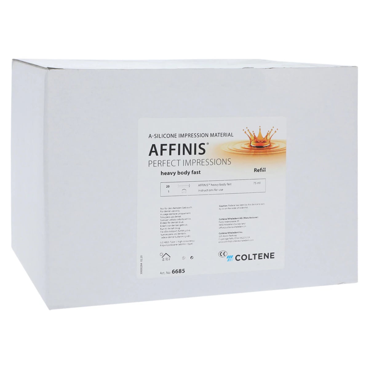 Affinis System 75 Heavy Body Fast Set VPS Impression Material, 75 ml Cartridges, Caramel, Bulk Pack of 20, No Tips, 6685