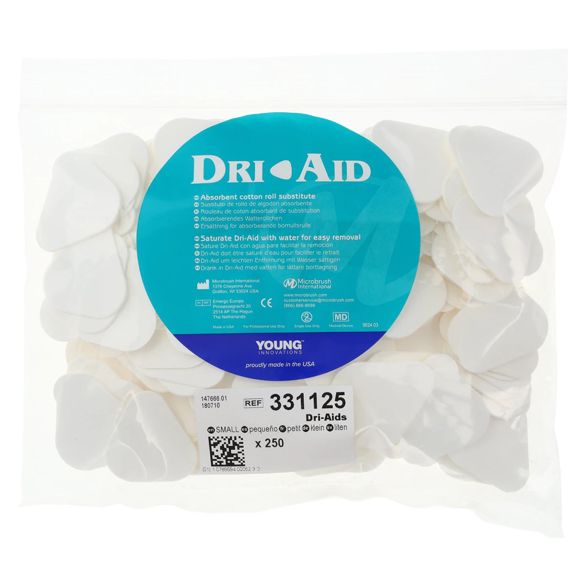 Dri-Aid Cotton Roll Substitute Wafers, Small, White, 250/Pkg, 331125