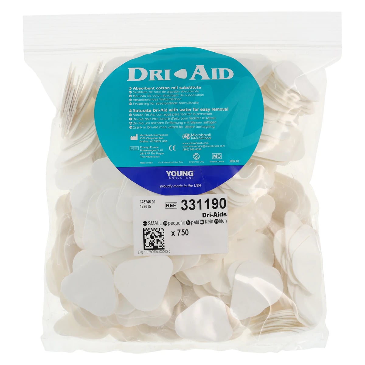 Dri-Aid Cotton Roll Substitute Wafers, Small, White, 750/Pack, 331190