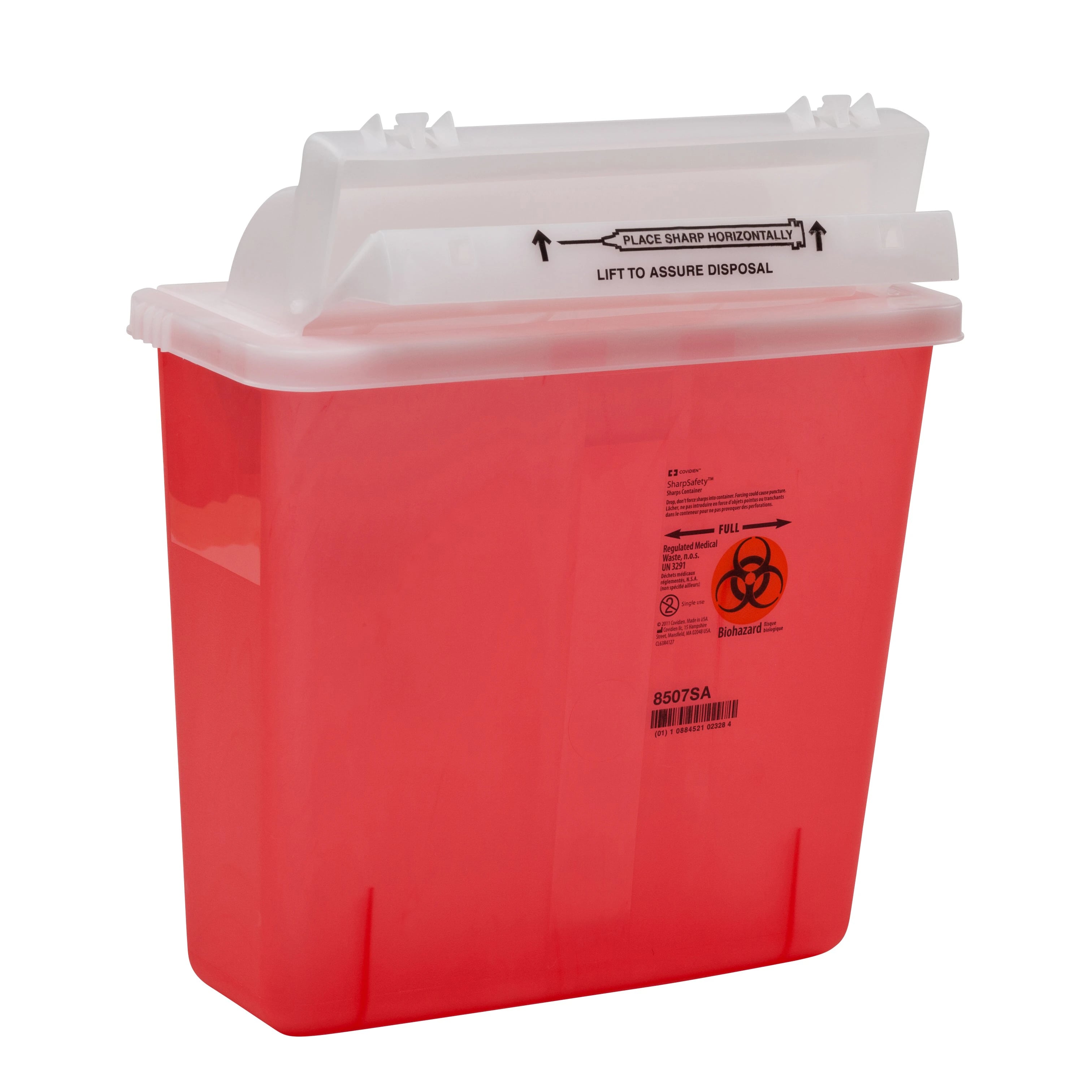 SharpStar In-Room Sharps Container with Counterbalanced Lid, 5 Quart, Transparent Red, 8507SA