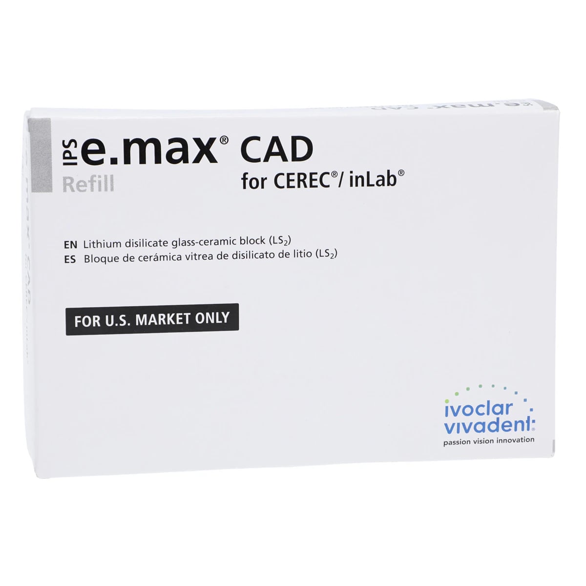 IPS e.max CAD LT (Low Translucency) Milling Blocks, Size I12, Shade A1, for CEREC/inLab, 5/Box
