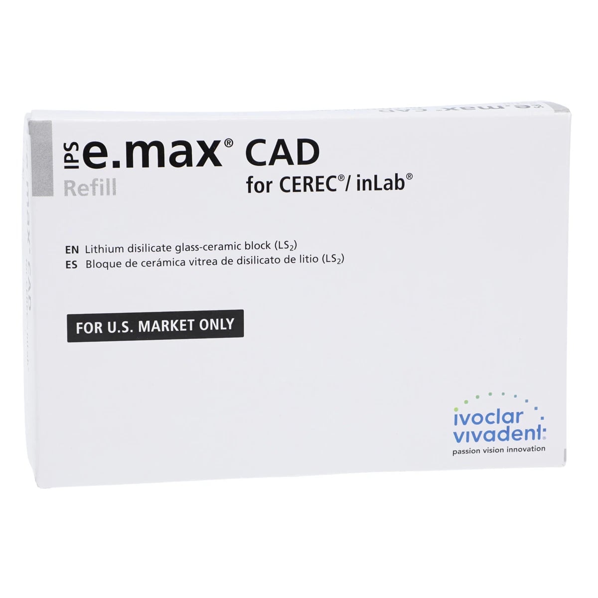 IPS e.max CAD CEREC/inLab MT (Medium Translucency) Lithium Disilicate Milling Blocks, C14, Shade A2, 5/Box