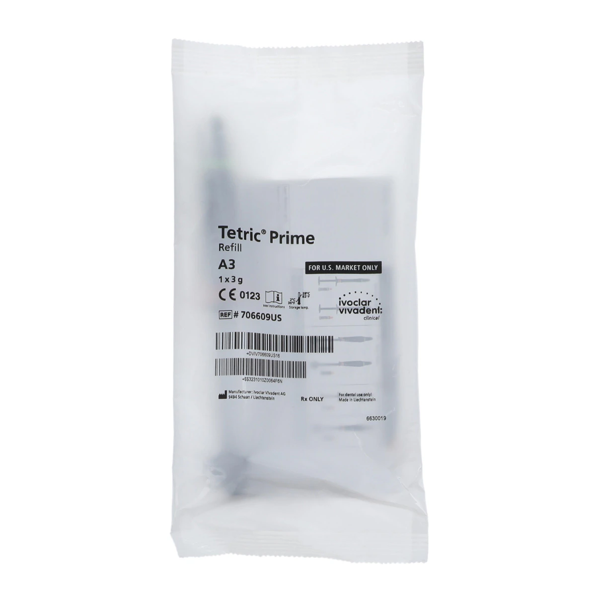 Tetric Prime Universal Composite Syringe Refill, Shade A3, 3 g, 1/Pk, 706609WW