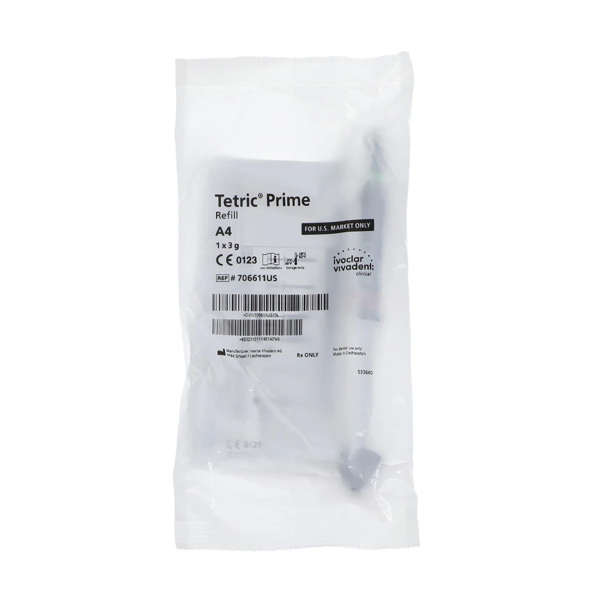 Tetric Prime Universal Composite Refill Syringe, Shade A4, 3 g, 1/Pk, 706611WW