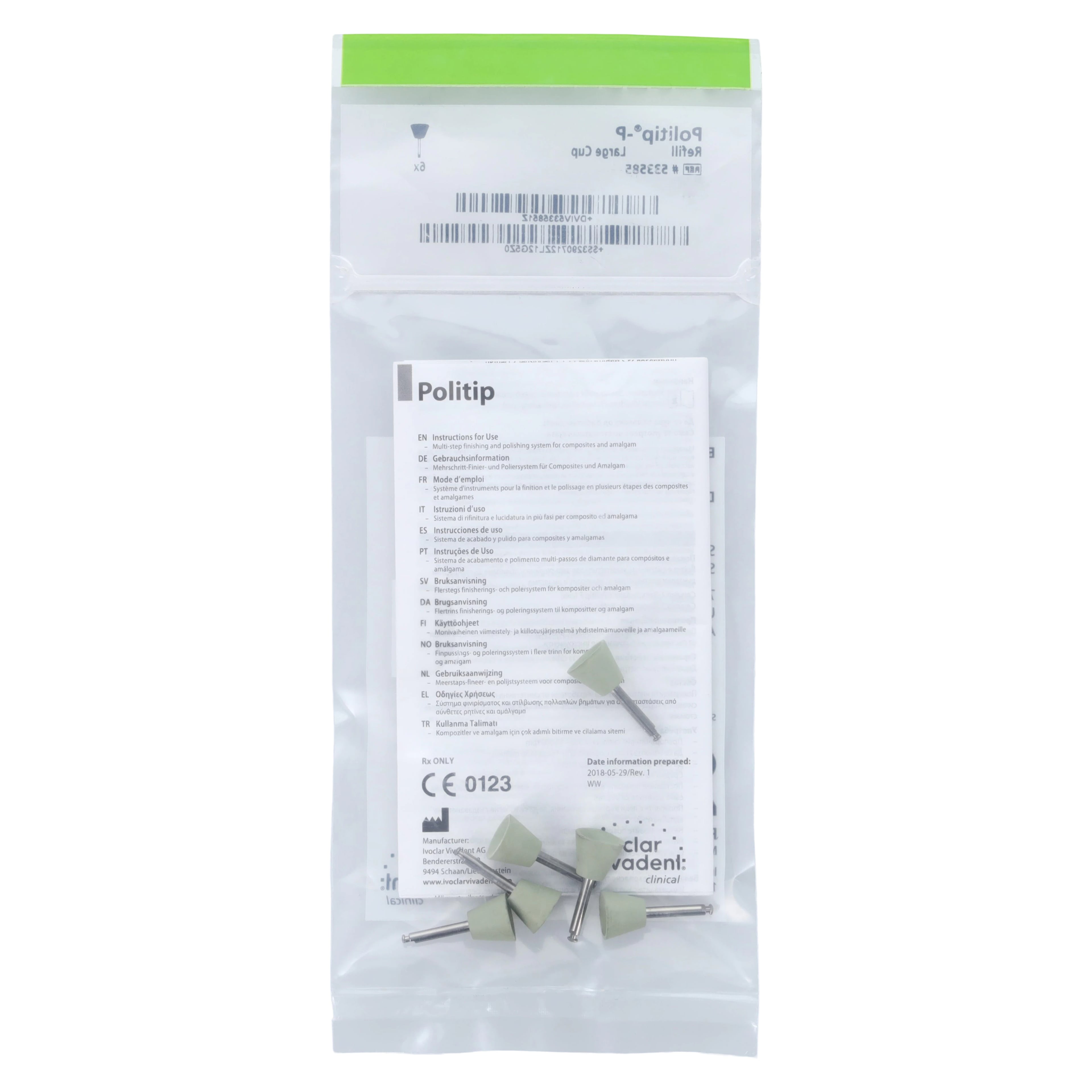 Ivoclar Vivadent Politip-P Polishers, Green, Large Cup, 6/Pkg, 533585