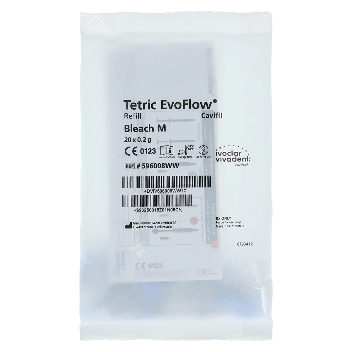 Tetric EvoFlow Flowable Composite Refill, Shade Bleach M, 20 x 0.2 g Cavifils, 596008WW