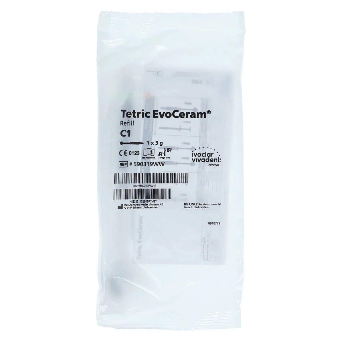 Tetric EvoCeram Nanohybrid Composite, C1 Enamel Shade, 3 g Syringe Refill, 590319WW