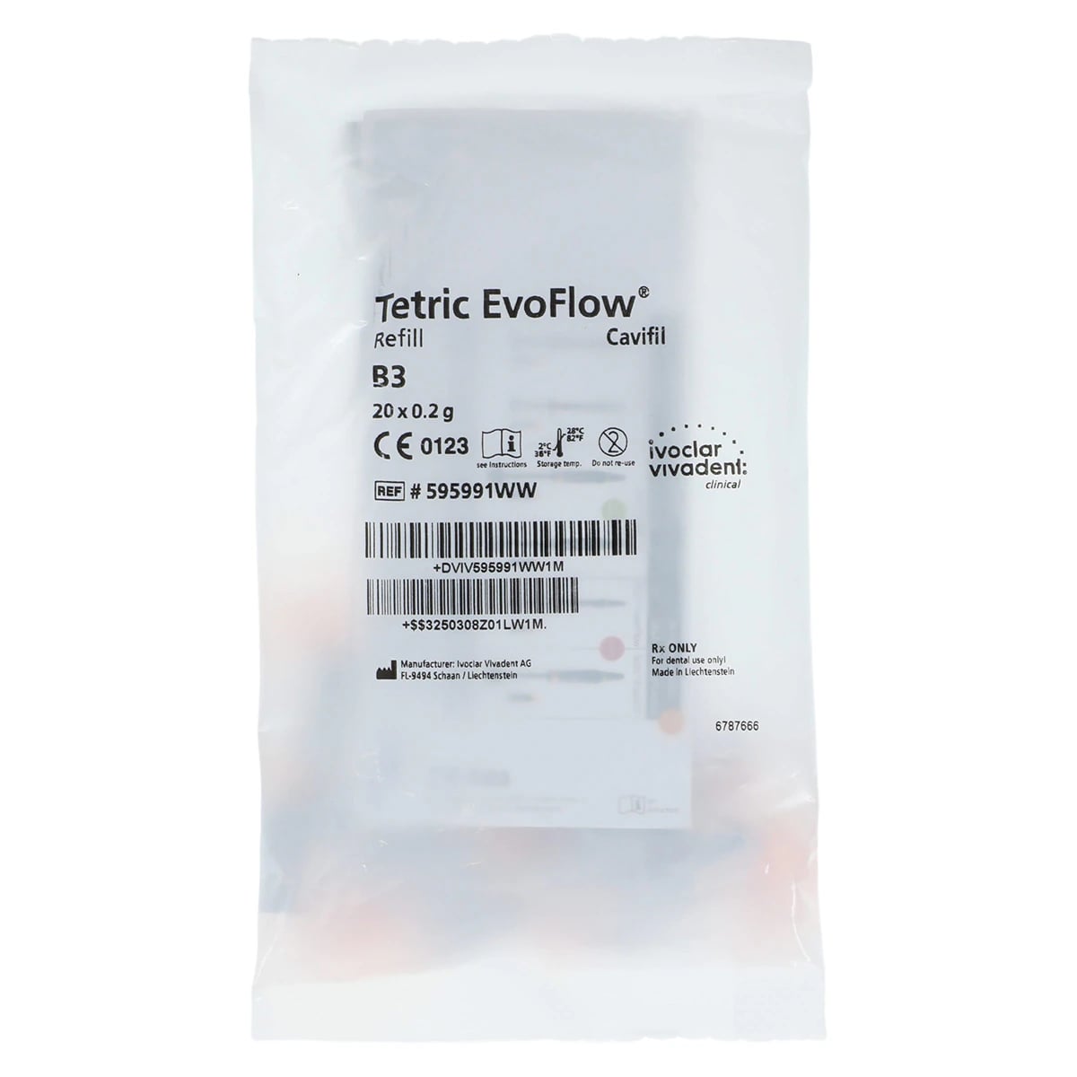 Tetric EvoFlow Flowable Composite Refill, Shade B3, 20 x 0.2 g Cavifils, 595991WW