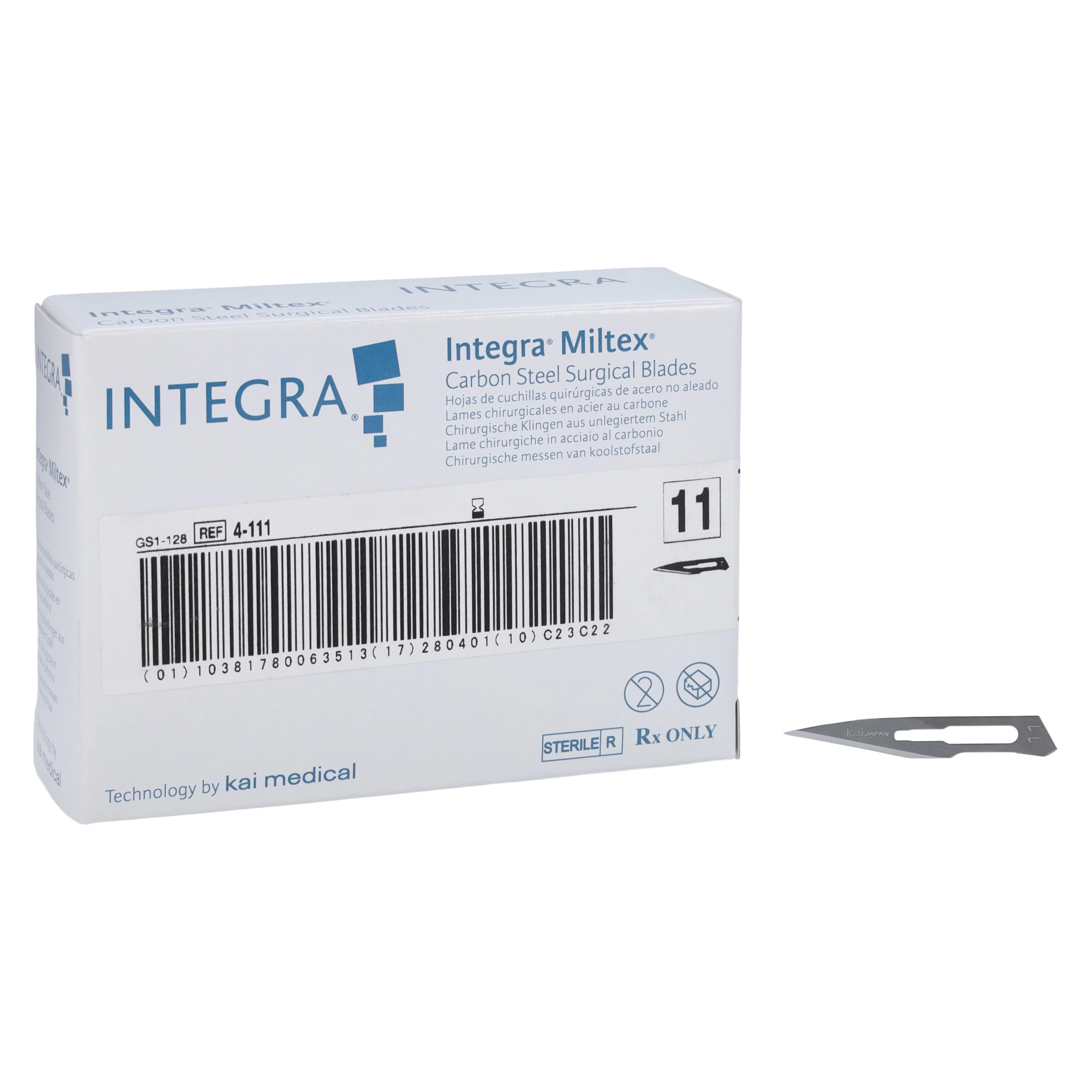 Miltex Carbon Steel Sterile Surgical Blades, #11, Individually Wrapped, 100/Box, 4-111