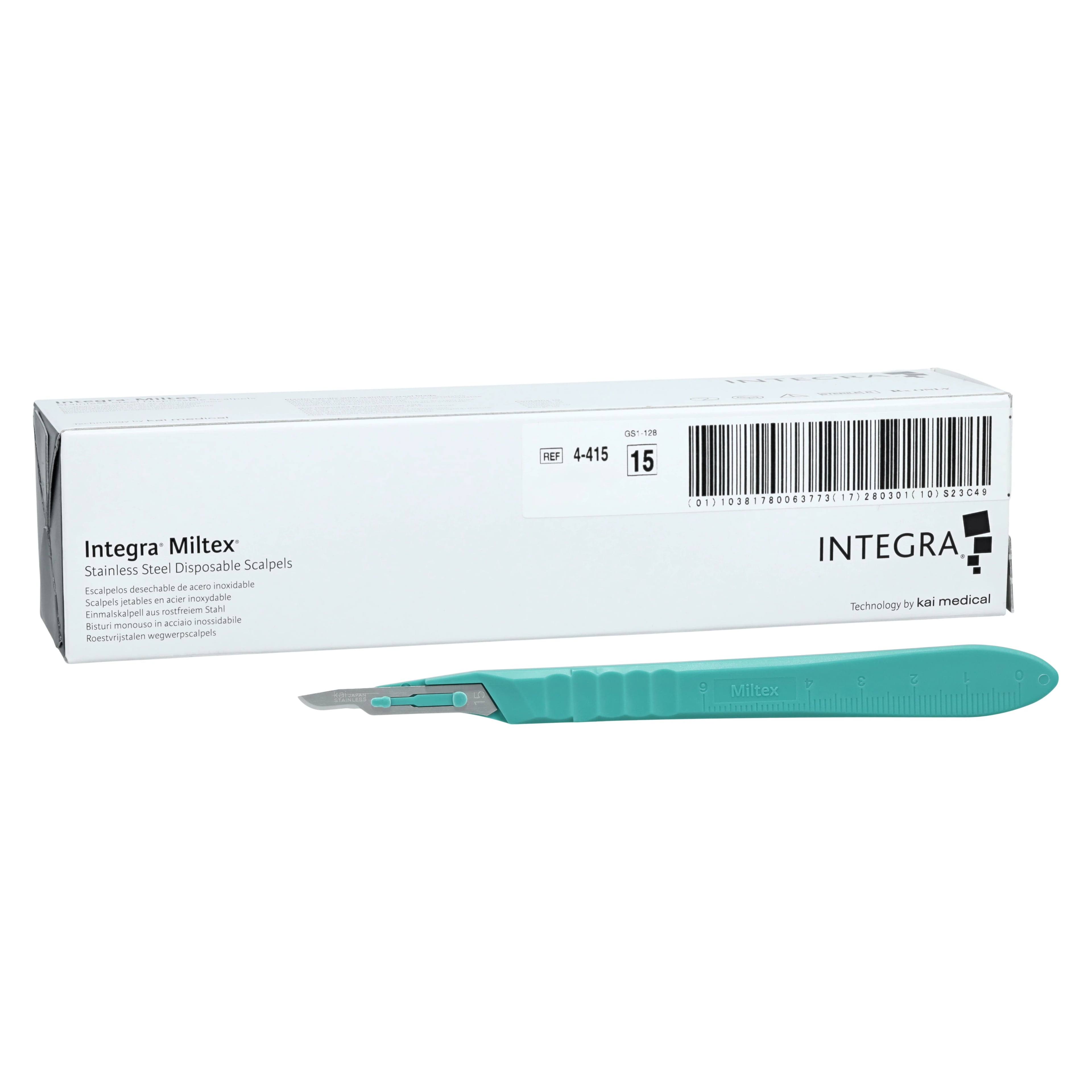 Miltex Disposable Sterile Scalpel, #15 Stainless Steel Blade, Safety Sleeve, 10/Box, 4-415