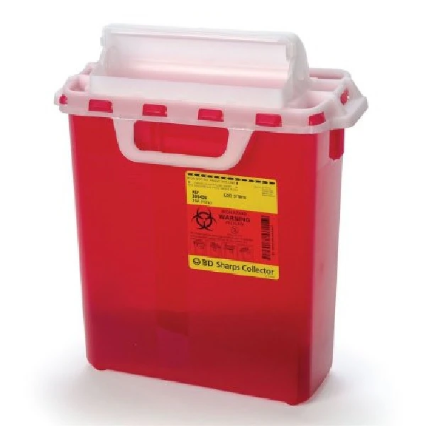 BD Patient Room Sharps Collector, Next Generation, Counter-Balanced Door, 2 & 3 Gallon, Red, 305436