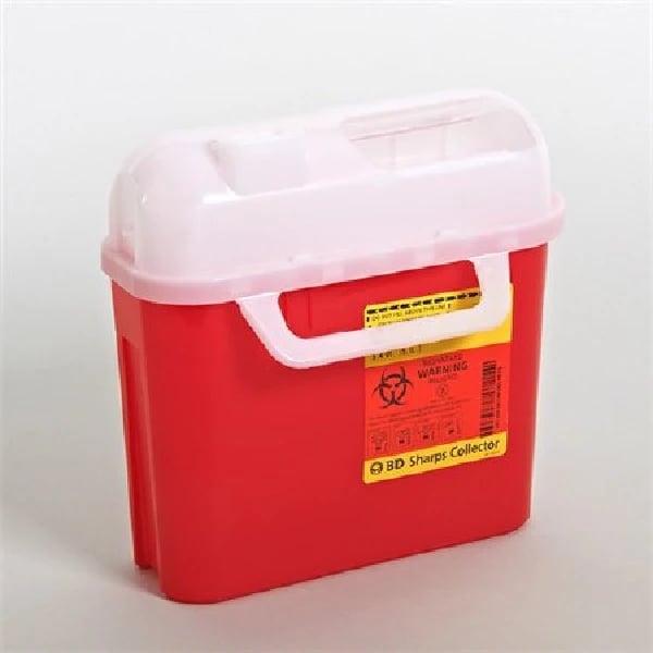 BD Patient Room Sharps Collector, 5.4 Qt, Side Entry, Red, Counter-Balanced Door, 305443