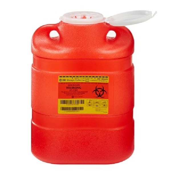 BD Multi-Use One-Piece Sharps Collector, 8.2 Qt, Large, Red, Hinged Lid with Petals, 305490