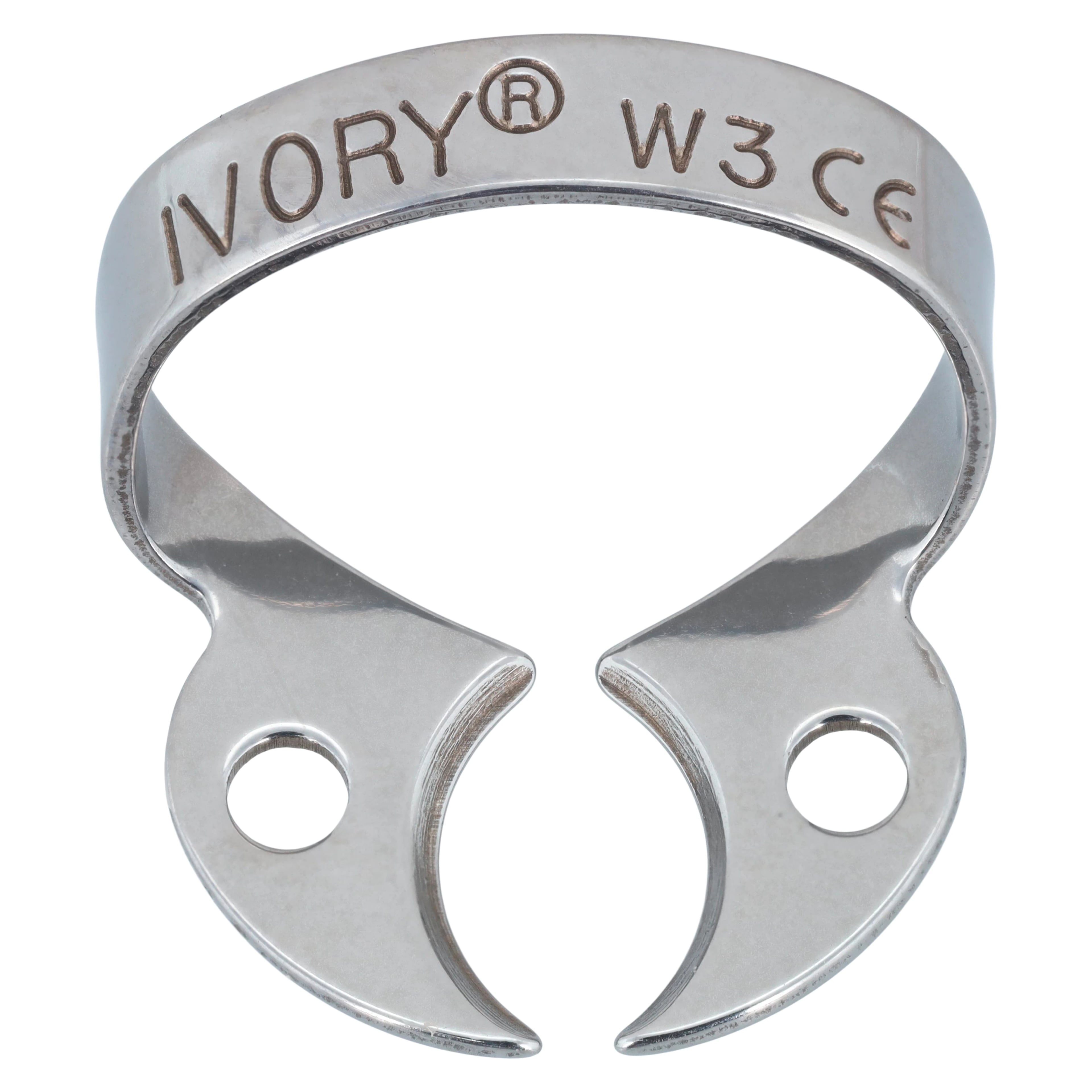 Ivory Stainless Steel Wingless Rubber Dam Clamp, #W3, Flat Jaws for Small Molars, 1/Pk, 50057522
