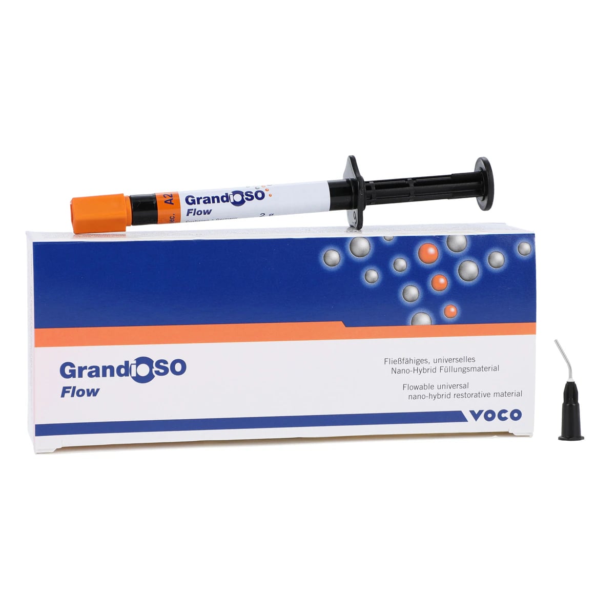 GrandioSO Flow Light-Cured Flowable Nano-Hybrid Composite, Shade A2, 2g Syringe Refill, Pack of 2, VOCO 2723