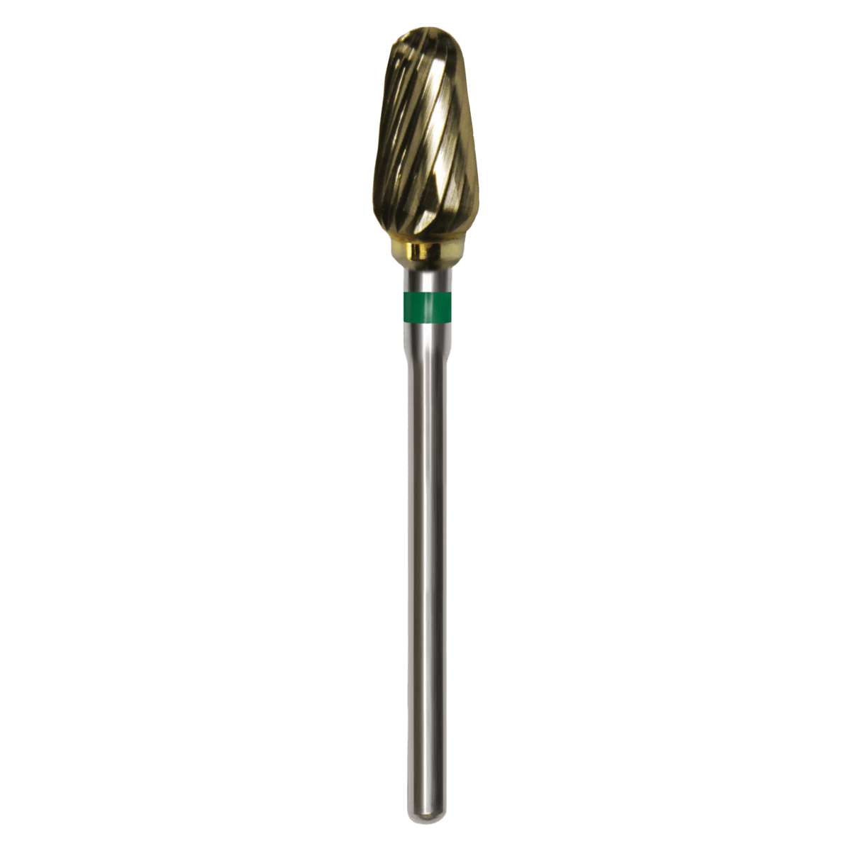 Great White Lab Series Carbide Bur, G Series, Round-End Taper Spiral Cut, ISO 200, 070 Head Diameter, Green Band, GW351-070G-4, 1/Pk