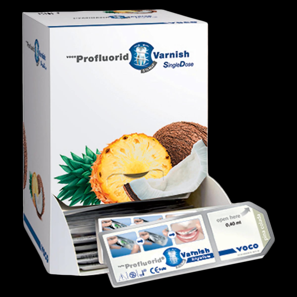 Profluorid Varnish 5% Sodium Fluoride, SingleDose, Pina Colada, 0.4 mL, 200/Bx, with Easy Brush Applicators
