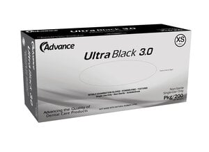 Advance Ultra Black 3.0 Nitrile Examination Gloves, Extra Small, Powder-Free, Non-Sterile, 200/Box