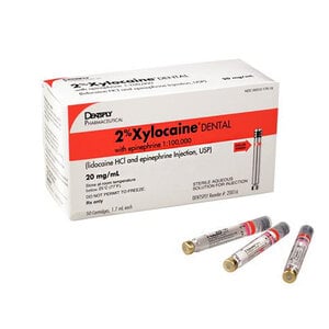 Xylocaine Anesthetic Cartridge, Lidocaine HCl 2% with Epinephrine 1:100,000, Red, 1.7 mL, Box of 50