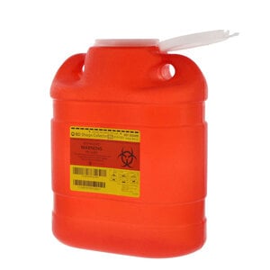 BD One-Piece Sharps Collector, 6.9 Qt, Red, Funnel Entry, 12/Case