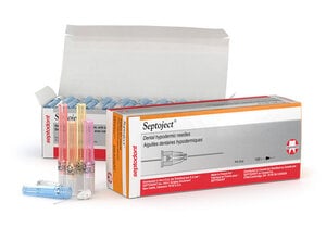 Septodont SeptoJect Dental Needle, 25 Gauge Long, Red Plastic Hub, 100/Bx