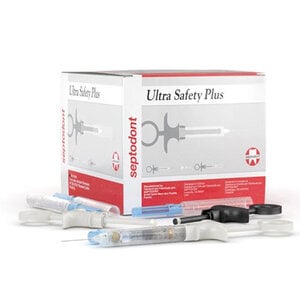 Septodont Ultra Safety Plus Twist XL Safety Syringe System, 27G Long (35mm), Yellow Hub, Box of 100 Needles with Autoclavable Handle
