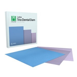 Hygenic Trio Latex Dental Dam, 6in x 6in, Assorted Colors, Medium Gauge, Box of 36