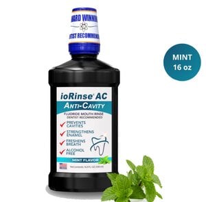 ioRinse AC RTU Oral Rinse with Fluoride, Alcohol-Free, Soft Mint, 16 oz Bottle, Case of 24