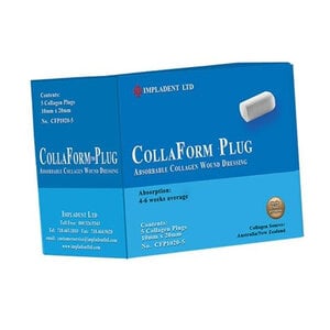 CollaForm Absorbable Collagen Wound Dressing Plugs, 10 x 20 mm, 5/Box