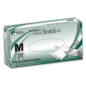 DermAssist™ Synthetic Stretch Vinyl Exam Gloves, Powder Free, Non-Sterile, Medium, Clear, 100/Box, Series 162