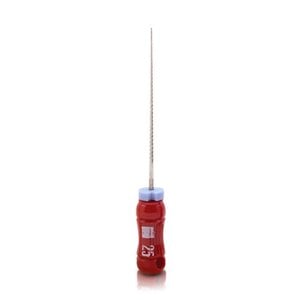 Kerr K-Files, Stainless Steel, Size #25, 21mm, Red, B Handle, 6/Box, 06014