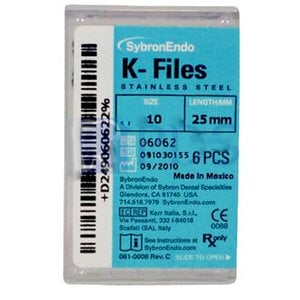 Kerr K-Files, Stainless Steel, Size #10, 25mm, Purple, B Handle, 6/Box, 06062