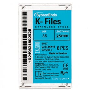 Kerr K-Files, Stainless Steel, Size #35, 25mm, Green, B Handle, 6/Box, 06067