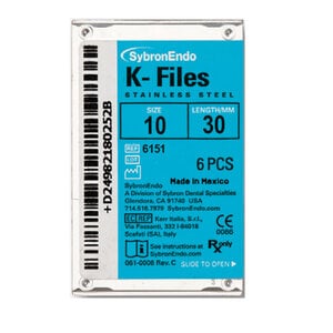 Kerr K-Files, Stainless Steel, #10, 30mm, Purple, B Handle, 6/Box, 06151