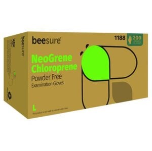 BeeSure NeoGrene Chloroprene Exam Gloves, Large, Green, Box/300
