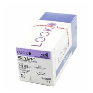 LOOK PolySyn 3-0 PGA (Polyglycolic Acid) Braided Suture with C-6 3/8 Circle Needle, Undyed, 27 Inch, Pack of 12