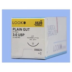 LOOK™ Sharpoint™ Sutures 3-0 Plain Gut Monofilament C-7 3/8 Circle Beige 27 Inch 12/Box, 553B