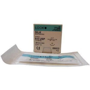 LOOK™ Sharpoint™ Sutures 5-0 Silk Braided C-17 3/8 Circle Black 18 Inch 12/Box, 774B