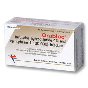 Orabloc 4% Articaine HCl with Epinephrine 1:100,000 Dental Anesthetic, 1.8 mL Cartridges, Box of 50